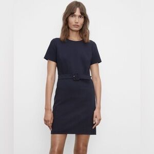 Club Monaco Navy Short-Sleeve Belted Mini Dress